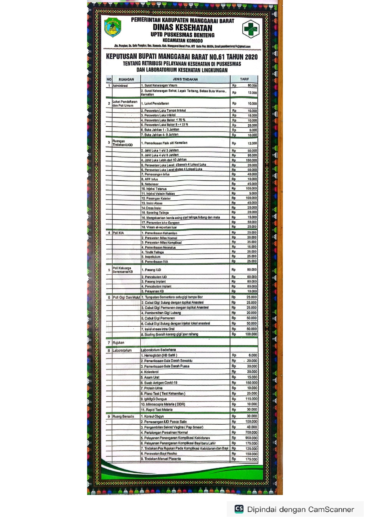 Tarif Pelayanan